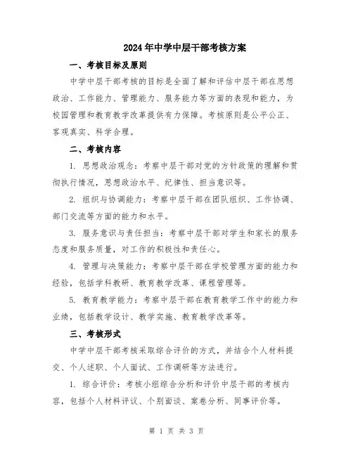 2024年中学中层干部考核方案