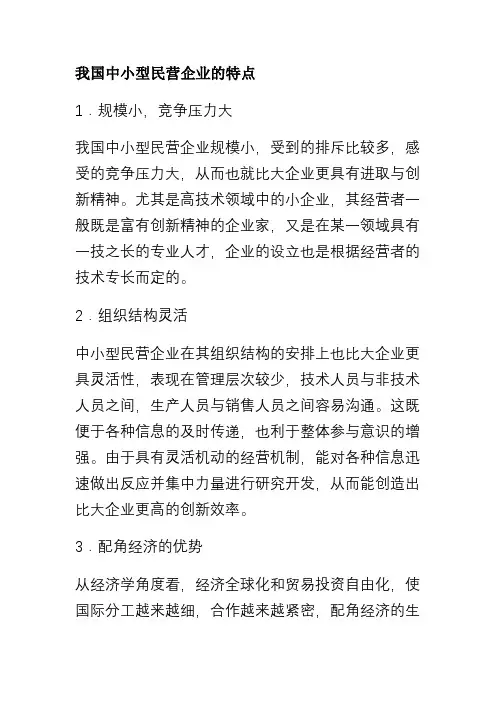 我国中小型民营企业的特点