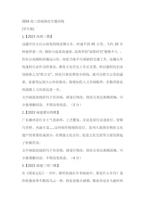 2024高三语病修改专题训练(原卷版+解析版)