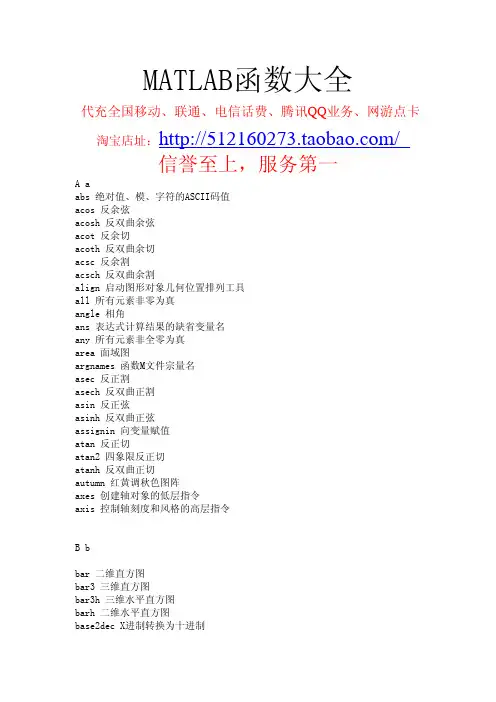 MATLAB函数大全(MATLAB函数总集,史上最全)