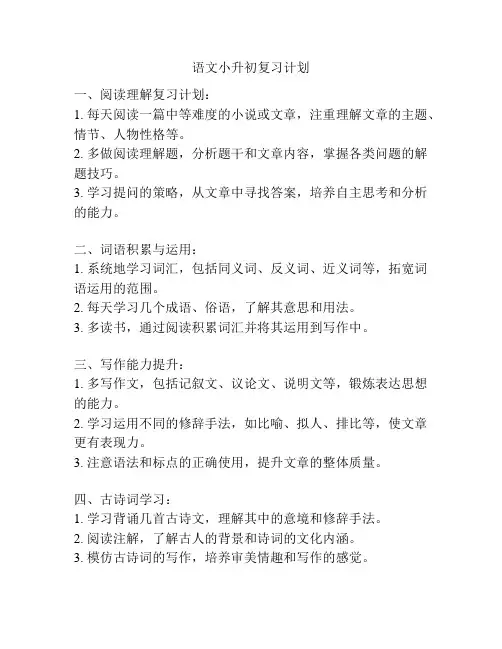 语文小升初复习计划