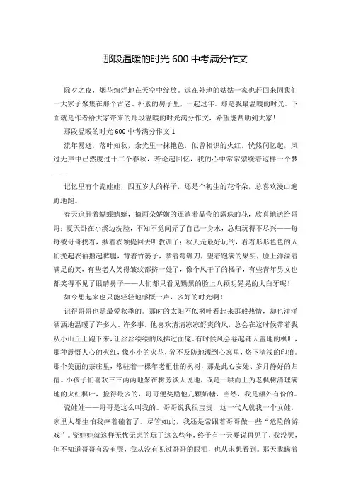 那段温暖的时光600中考满分作文