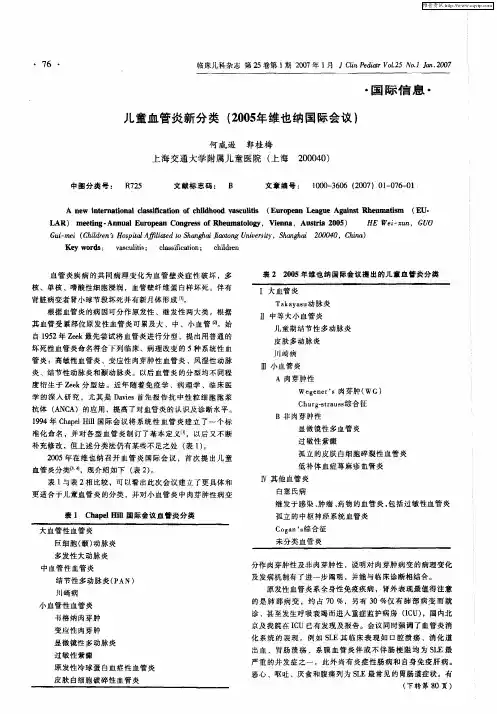 儿童血管炎新分类(2005年维也纳国际会议)