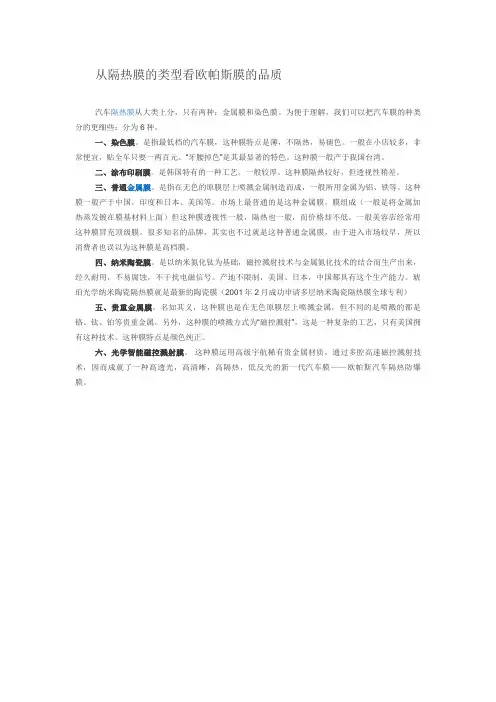 从隔热膜的类型看欧帕斯膜的品质