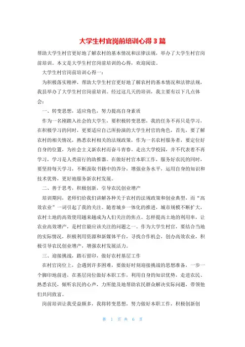 大学生村官岗前培训心得3篇