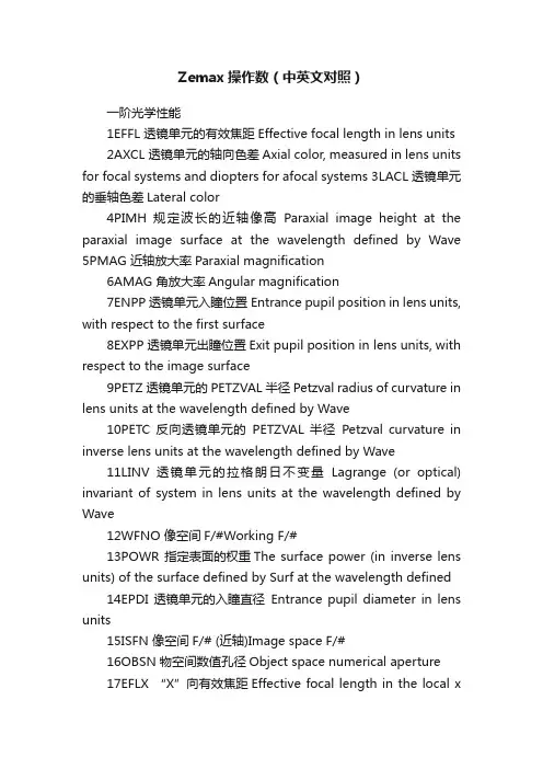 Zemax操作数（中英文对照）