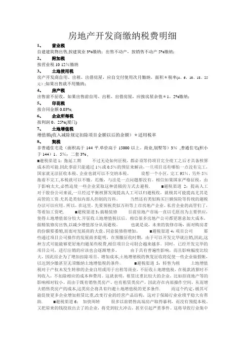 房地产开发商缴纳税费明细
