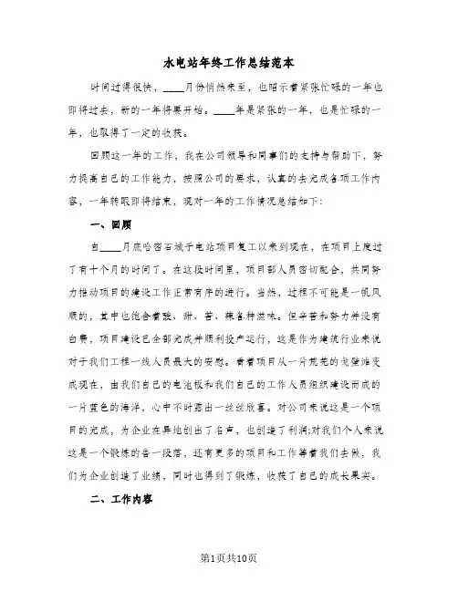 2023年水电站年终工作总结范本(四篇)