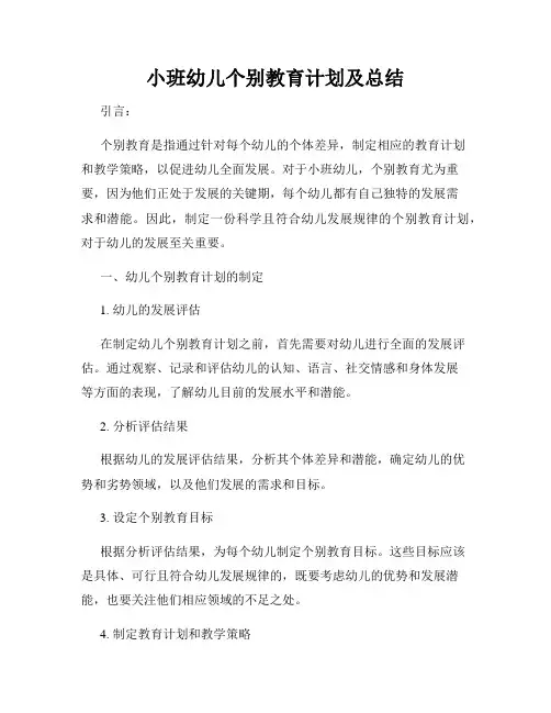 小班幼儿个别教育计划及总结