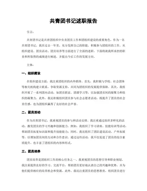 共青团书记述职报告