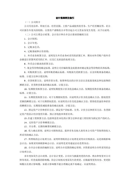 会计报表附注指引