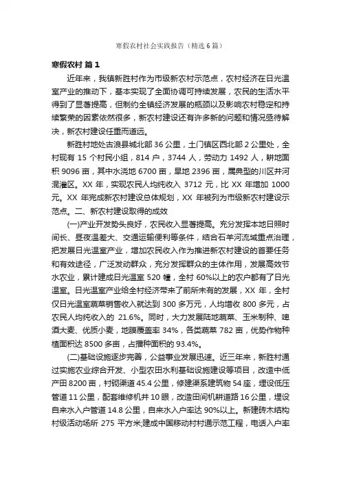 寒假农村社会实践报告（精选6篇）