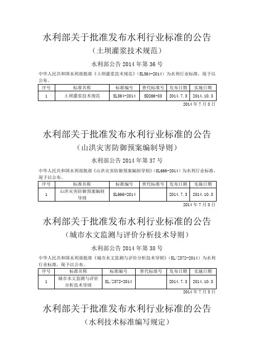 水利行业标准名录2