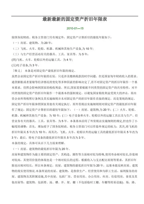 最新最新的固定资产折旧年限表