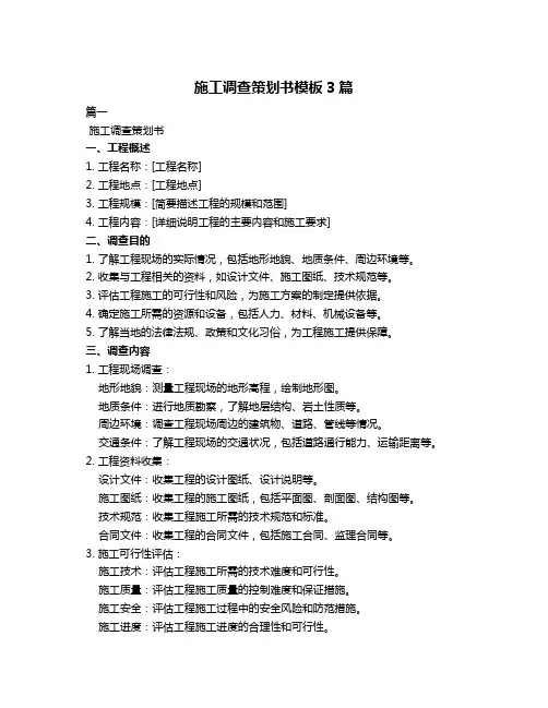 施工调查策划书模板3篇
