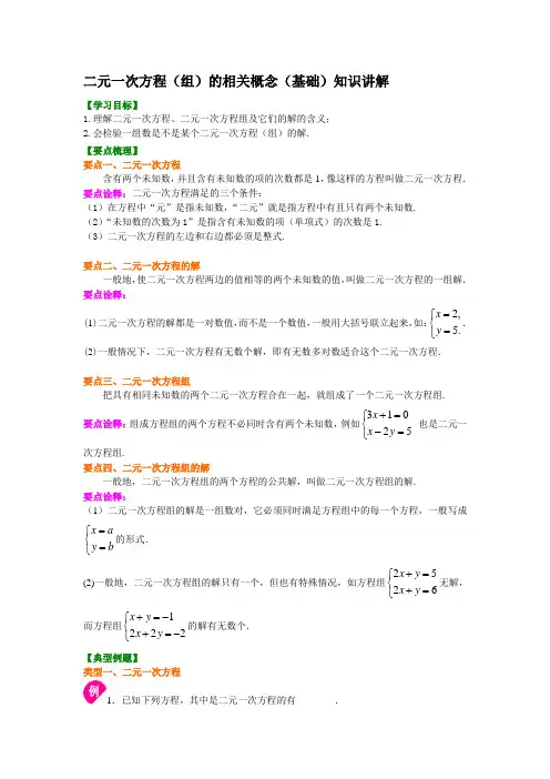 二元一次方程组的相关概念(基础)知识讲解