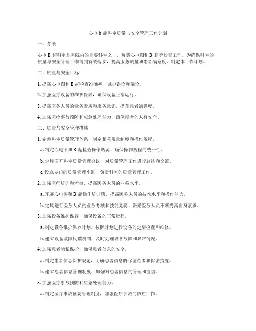 心电b超科室质量与安全管理工作计划