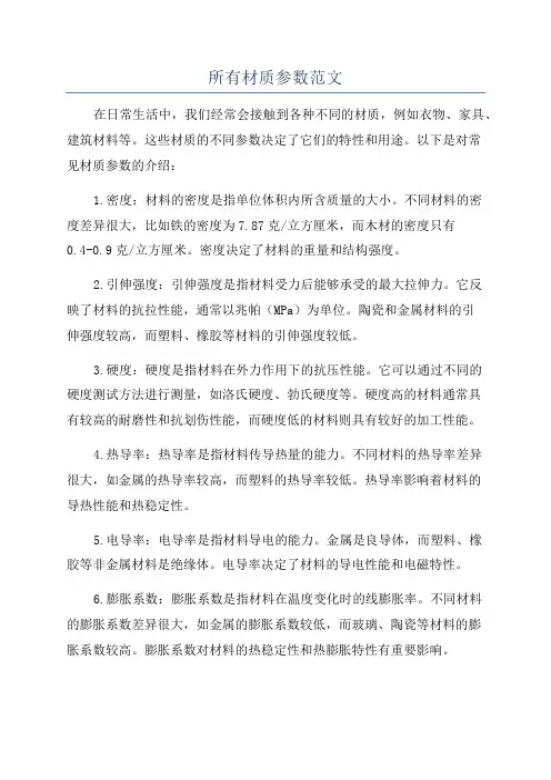 所有材质参数范文