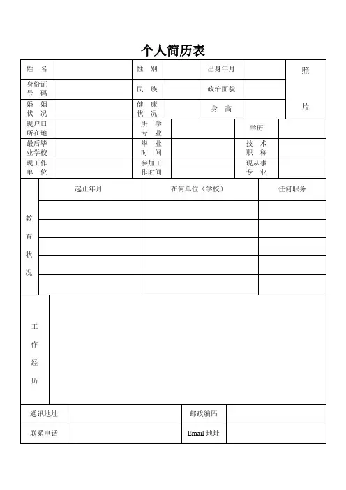 (完整word版)个人简历表格(通用版)55483