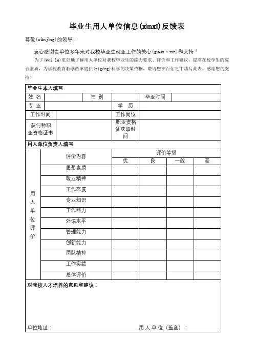 用人单位反馈表、毕业生质量跟踪调查表