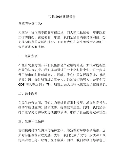 市长2019述职报告