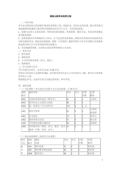 课程与教学论专业培养方案