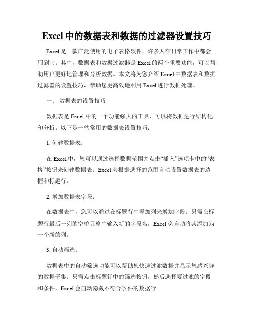 Excel中的数据表和数据的过滤器设置技巧