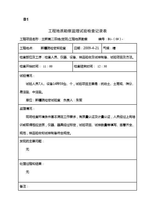 地勘监理试验检查记录表
