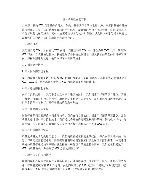 项目绩效检查发言稿