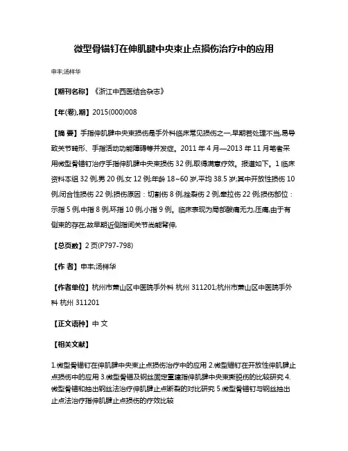 微型骨锚钉在伸肌腱中央束止点损伤治疗中的应用