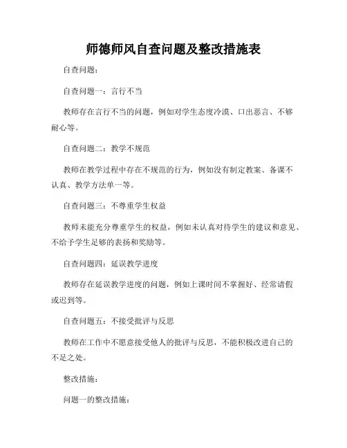 师德师风自查问题及整改措施表