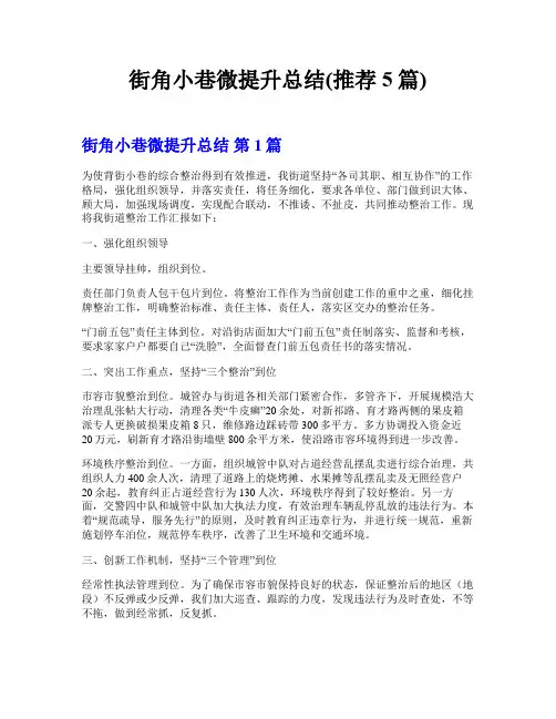 街角小巷微提升总结(推荐5篇)