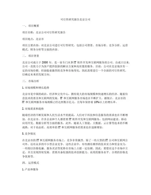 可行性研究报告北京公司