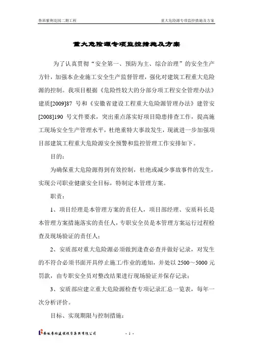 重大危险源的专项监控措施及方案控措施及方案