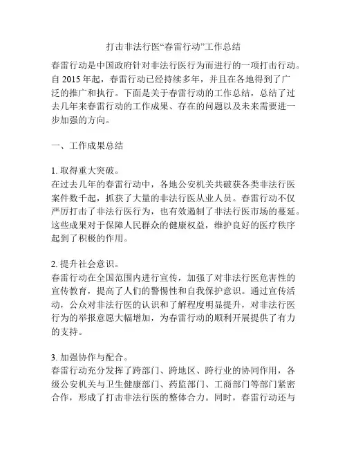打击非法行医“春雷行动”工作总结