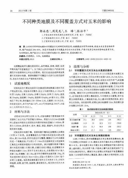 不同种类地膜及不同覆盖方式对玉米的影响