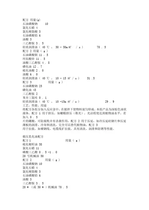 国企乳化油配方