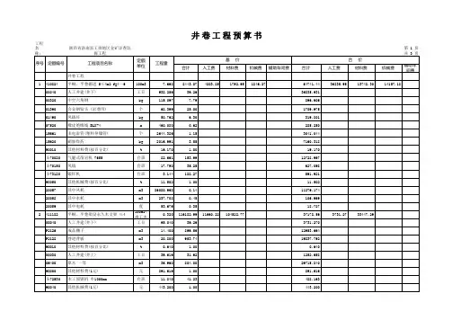 井 巷 工 程 预 算 书