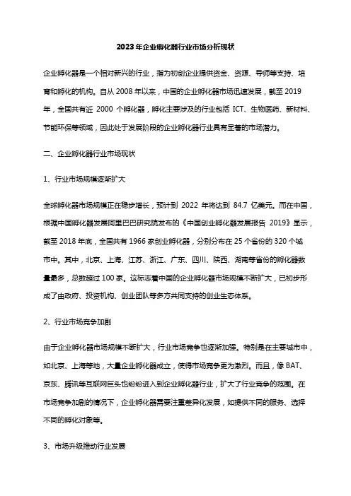 2023年企业孵化器行业市场分析现状