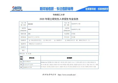 2020年华南理工大学食品科学与工程专业考研研究方向,招生人数,考试科目,指导老师