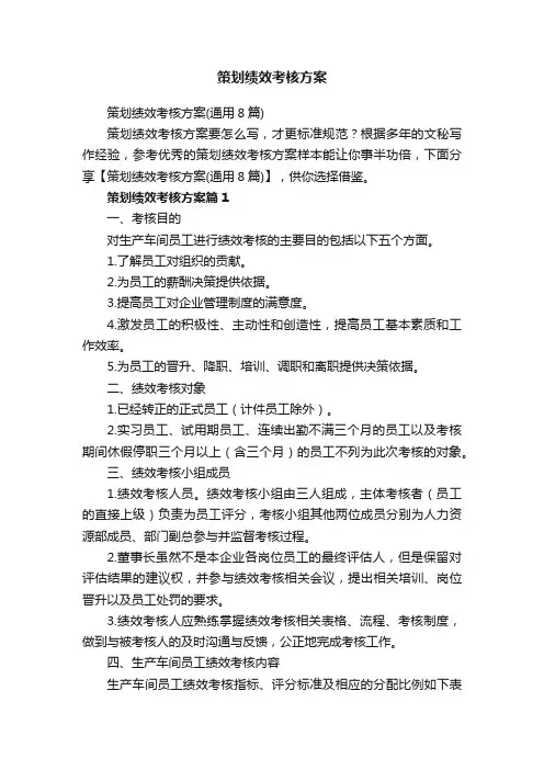 策划绩效考核方案（通用8篇）