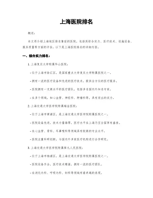 上海医院排名