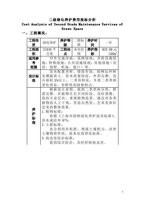 二级绿化养护费用指标分析
