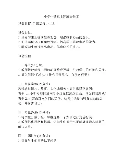 小学生禁毒主题班会教案