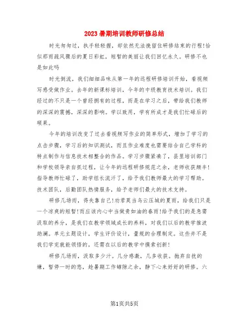 2023暑期培训教师研修总结(3篇)
