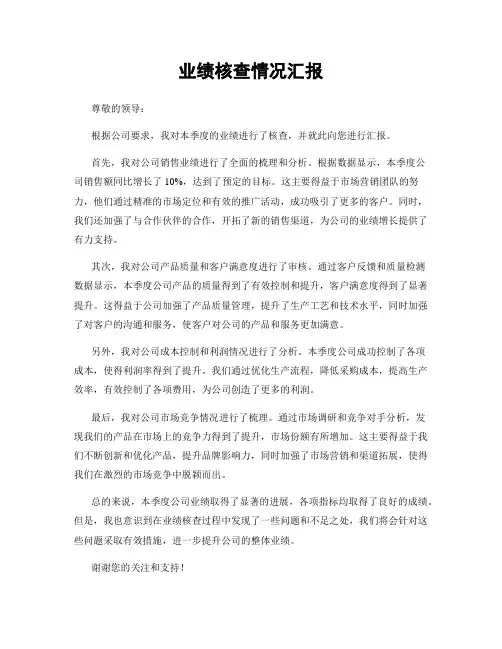 业绩核查情况汇报