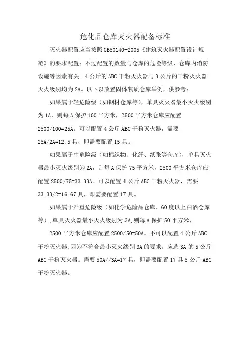 危化品仓库灭火器配备标准