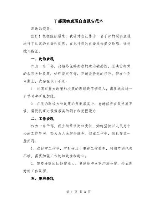 干部现实表现自查报告范本