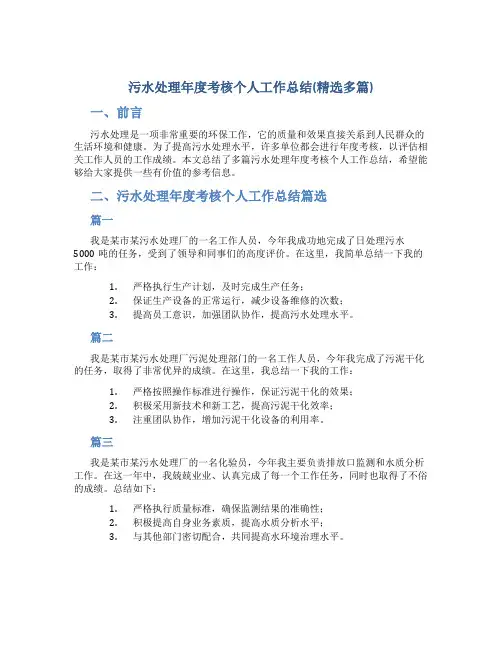 污水处理年度考核个人工作总结(精选多篇)