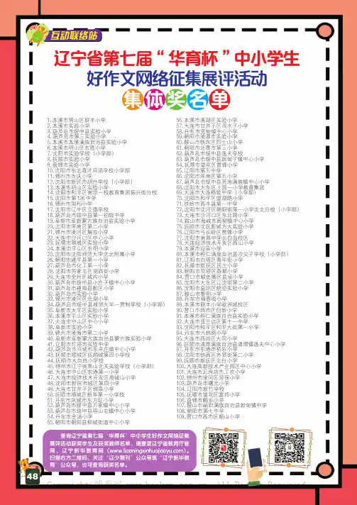 辽宁省第七届“华育杯”中小学生好作文网络征集展评活动集体奖名单